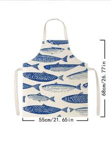 1pc, Fish Crab Lobster Pattern Polyester Apron, Suitable For Cooking, Baking, And Gardening - Can Be Used As Attire For The Kitchen And Dining - Multicolor - View 3