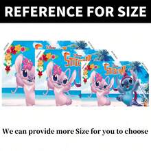 1pc Authorized Blue & Pink Stitch Theme Party Backdrop (210*150/150*100/100*75cm), Cartoon Monster Stitch Beach Background, Suitable For Newborn Party, Theme Party Wall Decor Props - BJB - View 4