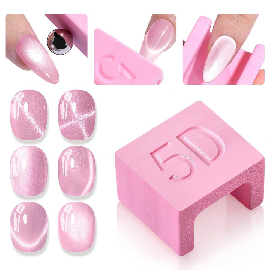 SAVILAND One-Step 5D Cat Eye Magnet For Nails: Beginner-Friendly Magnetic Cat Eye Magnet, Ultra-Strong Nail Magnet For French Manicures, Wide Glass Bead Cat Eye With Magnetic Bead For Cat Eye Gel Nail Polish - Pink - View 1