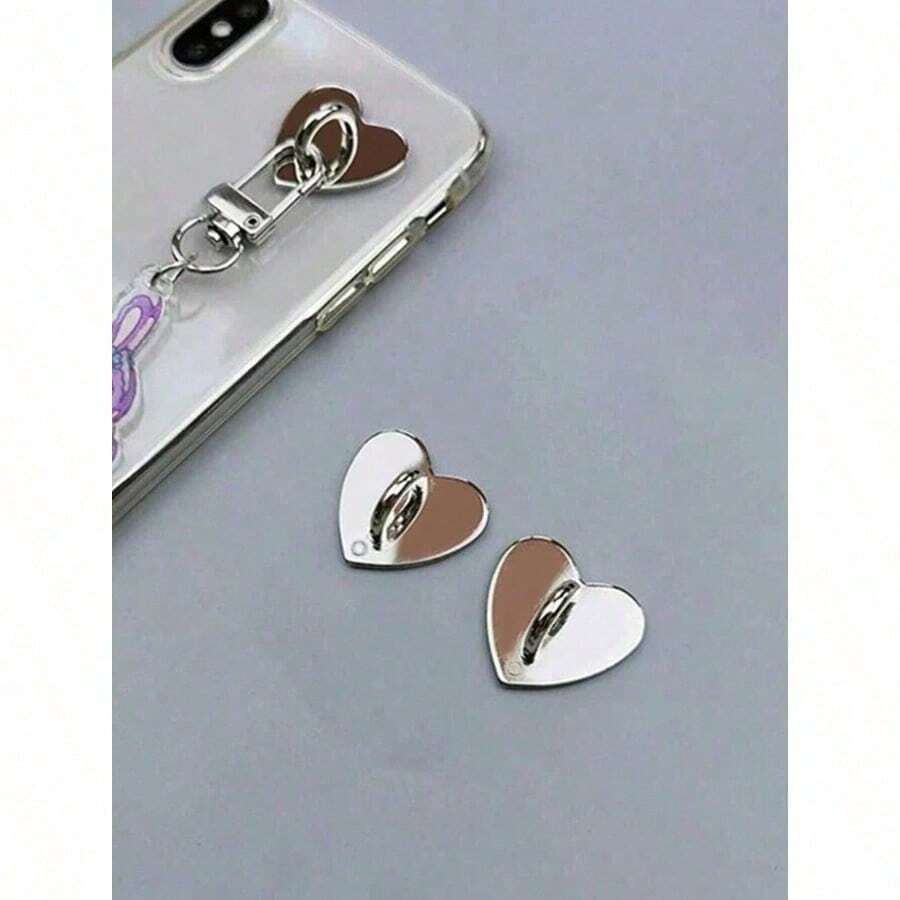 2 móc treo hình trái tim màu bạc, tiện lợi mang theo, có keo dính mặt sau chống rơi, thời trang và thanh lịch dùng cho dây đeo điện thoại. - Nhiều màu - Xem 1