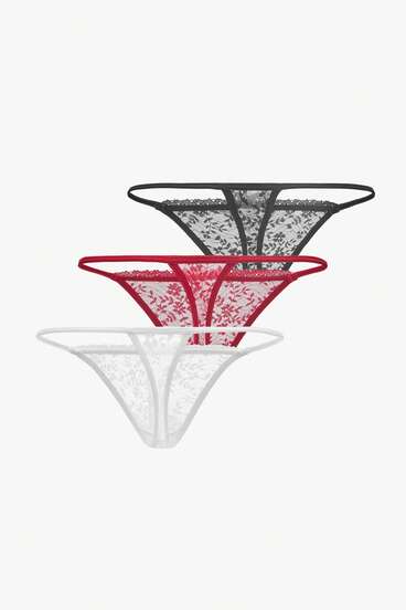 Women's Multicolored Contrast Lace Sheer Sexy G-String Panties (Pack Of 3)