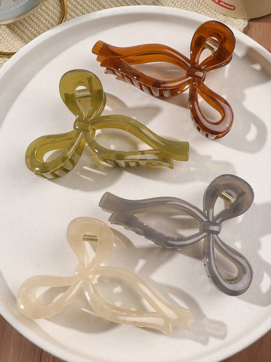 4 pièces Pinces à cheveux en forme d'nœud creux en ambre, convenant aux chignons, coiffures mi-relevées, mignonnes, douces, matures, pour la plage, les vacances, les pique-niques, les fêtes. Accessoires d'été pour tenues de plage, pinces à cheveux de vacances - Multicolore - Voir 1
