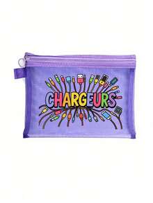 网状拉链收纳袋，印有“Chargeurs”字母图案，多功能便携收纳袋，数码产品收纳袋，化妆包，护肤品收纳袋，旅行洗漱包，宿舍用品，婚礼新娘礼物，母亲节礼物，生日礼物，朋友和老师礼物，浴室收纳，珠宝收纳，口红和化妆品收纳袋，度假旅行必备品，教师节礼物，户外露营必备品 - 彩色 - 查看 13