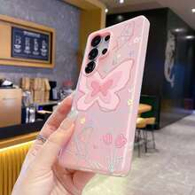 1pc Fashion TPU+PC Dual-Layer Butterfly & Flower Pattern Jelly Phone Case, 2.5mm Thick, Macaroon Color, Compatible With Samsung, Strong Protection, High Fashion, Ideal Choice For Fashionistas In Summer - Baby Pink - View 3