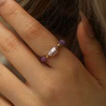 New Arrival Natural Freshwater Pearl & Purple Natural Stone Ring, Elegant Handmade Design - Multicolor - View 3
