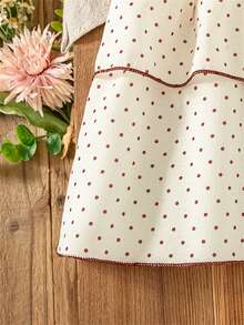 Summer Baby Girls Bow Polka Dot Short Sleeve Patchwork Casual Dress - Red - View 5