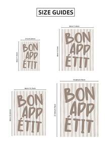 1张无框“Bon Appetit”米色海报，条纹印花，法式名言艺术，简约厨房墙面装饰，复古别致的客厅、宿舍、公寓、派对和礼品墙面艺术，宿舍必备，厨房墙面艺术 - 棕色字體 - 查看 10