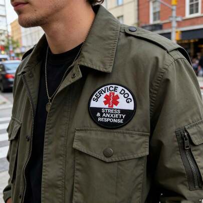 1件焦虑与压力反应刺绣贴片，医疗警示狗绳贴纸，狗配件，宠物主人礼物，刺绣徽章，适用于T恤、连帽衫、牛仔夹克、裤子、裙子、衬衫、童装、连衣裙、内衣、俱乐部派对、DIY手工派对等。