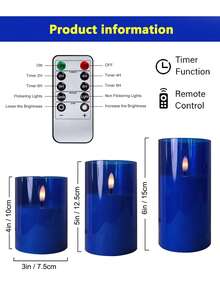 3pcs Flameless Candle Lights With Remote Control/Timer, Battery Operated Candles, Blue Candles, Warm Light Candles, For Tabletop Centerpiece Decor, Suitable For Christmas, Halloween, Valentine's Day, Mother's Day, Gift, Birthday, Proposal, Wedding, April Fool's Day, Dining Table, Party, Holiday Atmosphere Decoration - Blue - Warm Light - View 11