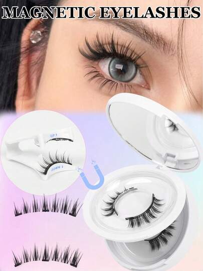 2 Pairs Segmented Magnetic False Eyelashes Set, Cartoon Style Magnetic Eyelashes With Professional Eyelash Curler, Dense Pointed Cartoon Design, Easy To Wear And Remove Without Glue, Magnetic Eyelashes
