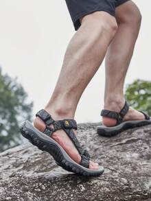 男士徒步运动凉鞋，防滑涉水鞋，舒适运动凉鞋，适合户外、水上、沙滩穿着 - 黑灰 - 查看 4