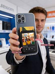 1pc Customized Photo & Text Phone Grip Holder, Music Player Style, Gift For Couples, Friends, Family, Fashionable & Romantic, Mother's Day Gift, Customized Phone Grip - Pink - View 3