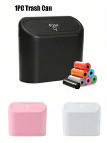 1pc Mini Car Trash Can With Lid, Waterproof Leak-Proof, Includes 15pcs Random Color Garbage Bags, Convenient Hygienic Car Accessory, Door-Mounted Storage Box, Car Storage Container, Car Side Door Hanging Storage Box, Mini Creative Car Trash Can, Hanging Car Trash Can, Can Be Hung On Car Door For Storage And Organization - Multicolor - View 5