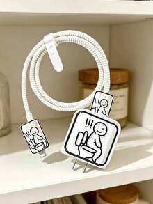 5个创意趣味马桶造型TPU充电器保护套，兼容苹果18-20W充电器适配器，软壳保护套 - 彩色 - 查看 1