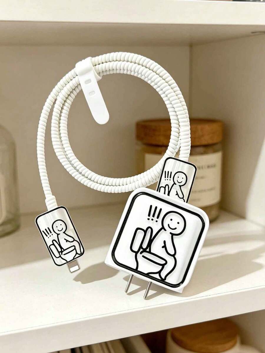 5个创意趣味马桶造型TPU充电器保护套，兼容苹果18-20W充电器适配器，软壳保护套 - 彩色 - 查看 1