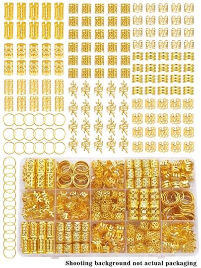 170 piezas Conjunto de scrunchies de estilo bohemio vintage de aleación - Accesorios para el cabello de mujer y niña con forma redonda hueca, elegantes lazos de cabello de unicolor adecuados para trenzar y peinados DIY, verano, vacaciones, viajes, accesorios para la cabeza, pinzas de garra