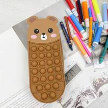 1pc Multi-Functional Stress Relief Silicone Bubble Pen Bag, Creative Cute Cartoon Animal Squeeze Toy Pencil Case - Multicolor - View 9
