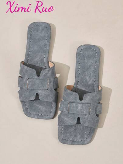 Ximi Ruo 新款H型女士拖鞋，网红时尚休闲罗马风一脚蹬凉鞋，舒适黑/米/棕色平底压纹拖鞋，博主推荐沙漠钥匙法式优雅水钻厚底坡跟凉鞋，夏季新款仙女风沙滩拖鞋，爱的助手法式单带低跟圆头室内家居防滑简约户外拖鞋，鳄鱼纹凉鞋百搭金属装饰夏季平底拖鞋
