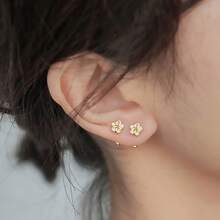 1 pieza Pendiente de cartílago en espiral de acero inoxidable, adecuado para mujeres, con perla y circonita cúbica sintética, joyería de perforación de cartílago plana de mariposa - Dorado - Ver 6