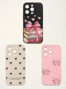 3pcs Bowknot Phone Cases, Soft TPU Full Coverage Anti-Drop Cases With Precise Cutouts, Featuring 3D Rhinestone Bowknot, Healing English Slogan, Hand-Painted Heart Pattern, Suitable For IPhone & Galaxy, Great Gift For Birthday, Holiday, Best Friends - Multicolor - View 27