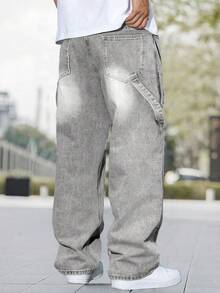 Men's Fashion Streetwear Slant Pocket Distressed Ripped Denim Jeans - Light Grey - View 2