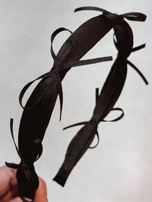 1pc Brown Tone Ribbon Bow Headband, Elegant French Style Hair Accessory,Summer,Holiday,Travel - Brown - View 5