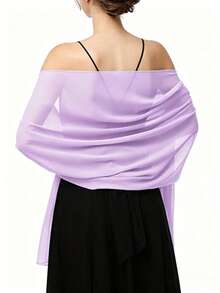 Lavender Chiffon Women's Shawl, Elegant Transparent Sunscreen Shawl, Lightweight Summer Evening Dress/Wedding Jacket,Beach,Holiday - Purple - View 2