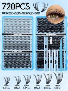 720/684/648pcs D Curl Individual Eyelashes With Bond And Seal, Mascara Wands, Tweezers, Beginner Friendly Fake Lashes Set, Cluster Eyelash Extensions Kit, Bundle Eyelash Soft Natural Look, Long Lasting False Lashes, Lightweight Reusable Wispy Lash - Blue - View 18