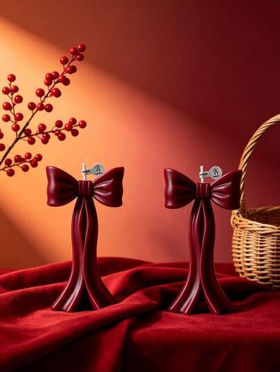 Retro Wine Red Bow Ribbon Scented Candle - 3D Floating Ribbon Design, Elegant Home Decor, Smokeless Fragrance Gift, Suitable For Bedroom, Bathroom, Photography Props