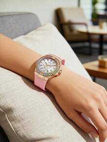 Guess Reloj de cuarzo para mujer, movimiento de cuarzo, caja de oro rosa, resistente al agua, diseño elegante y romántico, adecuado para uso diario y como regalo en ocasiones especiales, número de modelo GW0541L2 - Rosa - Ver 4
