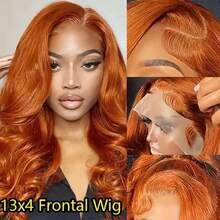 34 Inch Ginger Wavy 13X4 Lace Front Wig, Pre-Trimmed, 200% Density, Soft & Thick, #350 Color Lace Front Wig, Human Hair Blend, High Quality Wig, Natural Look, Halloween Accessory, Christmas Costume, Christmas Gift - S350 - View 6