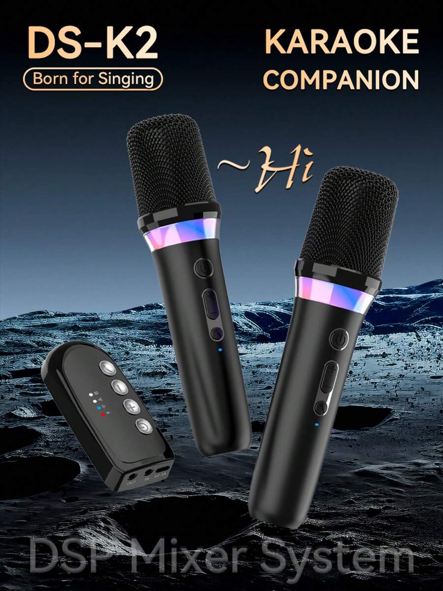 KZ DS-K2 无线蓝牙 5.3 卡拉OK麦克风，配备动态 DSP 混音系统、RGB 彩灯和 3.5mm AUX 功放主机接口