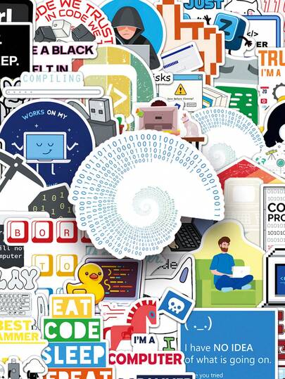 50 pièces Autocollants d'ingénierie informatique, autocollants de cybersécurité, autocollants de programmation, autocollants de graffitis, autocollants décoratifs pour bouteille d'eau, guitare, bagage, téléphone, étui, ordinateur portable, skateboard, cadeau