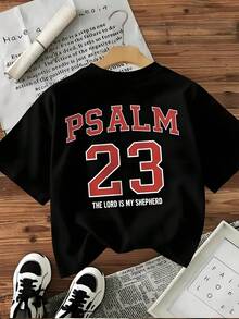 Christian Cotton T-Shirt For Men And Women – Psalm 23: The Lord Is My Shepherd – For Daily Worship, Vintage Summer Top, Crew Neck, Soft, Lightweight, Machine Washable, Simple Design - 黑色 - 查看 2