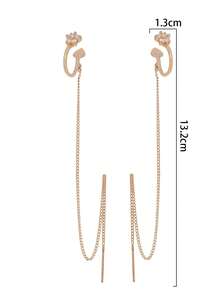 Nooxian 1 Đôi khuyên tai kẹp vành tai dài tua rua tối giản màu bạc đính đá Zirconia, thiết kế hình ngôi sao, dây đeo tai đính đá Zirconia dành cho nữ - Vàng - Xem 6