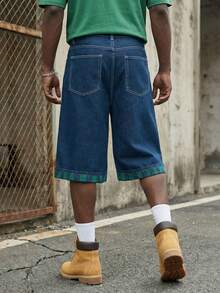 LIYS Spring/Summer Blue Striped Loose Wide-Leg Jeans, Fashionable Business Casual 7/8 Length Denim Shorts - Blue - View 2