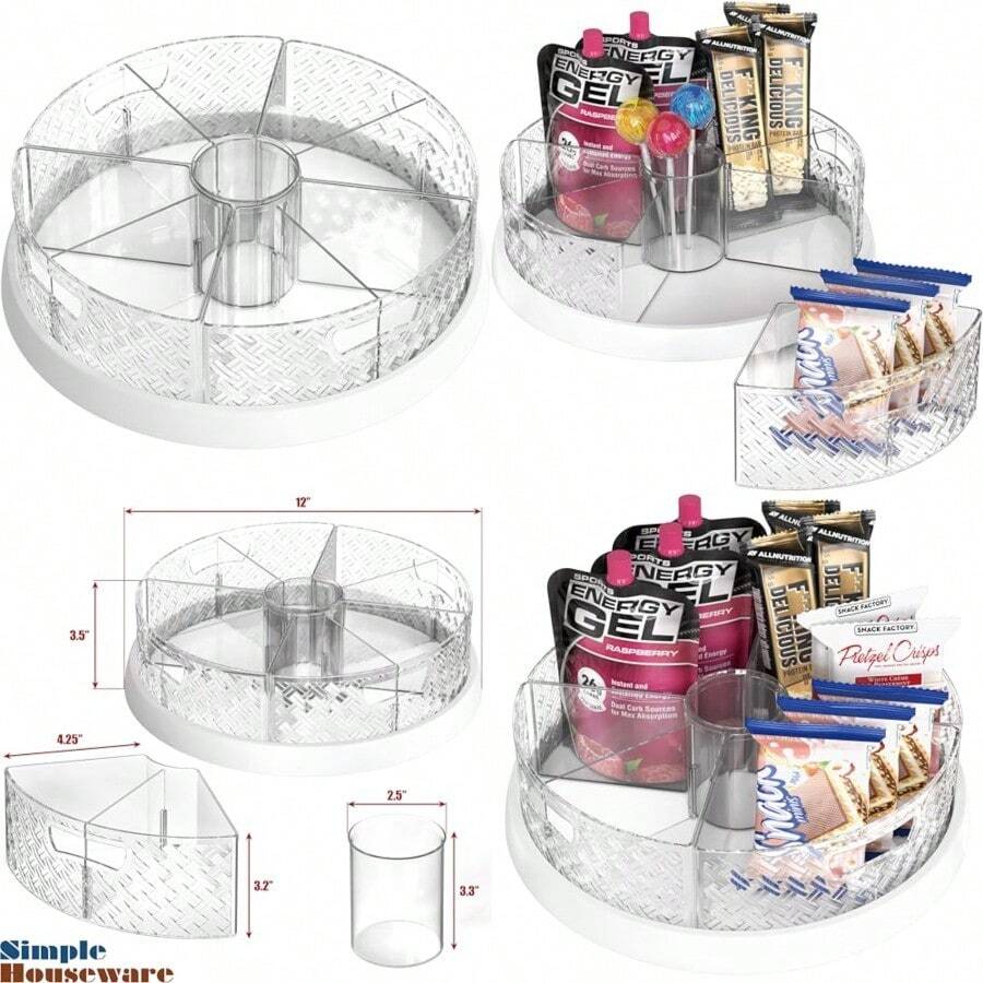 Simple Houseware - Tocadiscos Lazy Susan de 12 pulgadas con contenedores y divisores extraíbles - Blanco - Ver 1