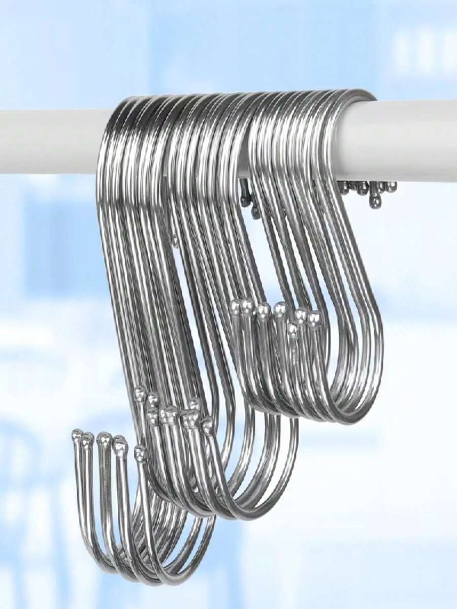 10 Peças Ganchos Super Grandes em Formato de S, Ganchos de Aço Inoxidável de Alta Resistência - Ganchos de Cozinha, Ganchos de Metal em Formato de S para Uso Doméstico, Multiuso, Ideal para Roupas, Utensílios de Cozinha, Louças, Plantas, Toalhas, Ferramentas de Jardinagem - A - Visão 1