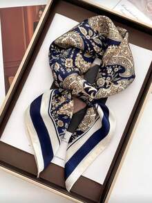 1条70*70厘米方形真丝围巾，女士缎面印花头巾，可作领巾、发带、时尚女士披肩、围巾，适合沙滩、度假等场合。 - 彩色 - 查看 1