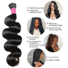 NARNI Body Wave Human Braiding Hair For Boho Braids 50g 1 Bundle Human Hair Bulk For Braiding 15A Brazilian Virgin Full And Thick No Weft Human Hair Extensions For Women Natural Black Color 8-30 Inch - Natural Black - Xem 8