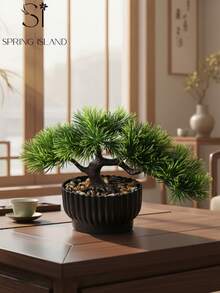 1株15厘米/5.9英寸人造盆景植物，盆景树，景观树，玫瑰松，日本松，婚礼装饰，礼品，家居装饰，适用于婚礼、毕业典礼、花园、情人节、新年、复活节等各种场合，全年适用，盒装包装 - 綠色-E - 查看 9