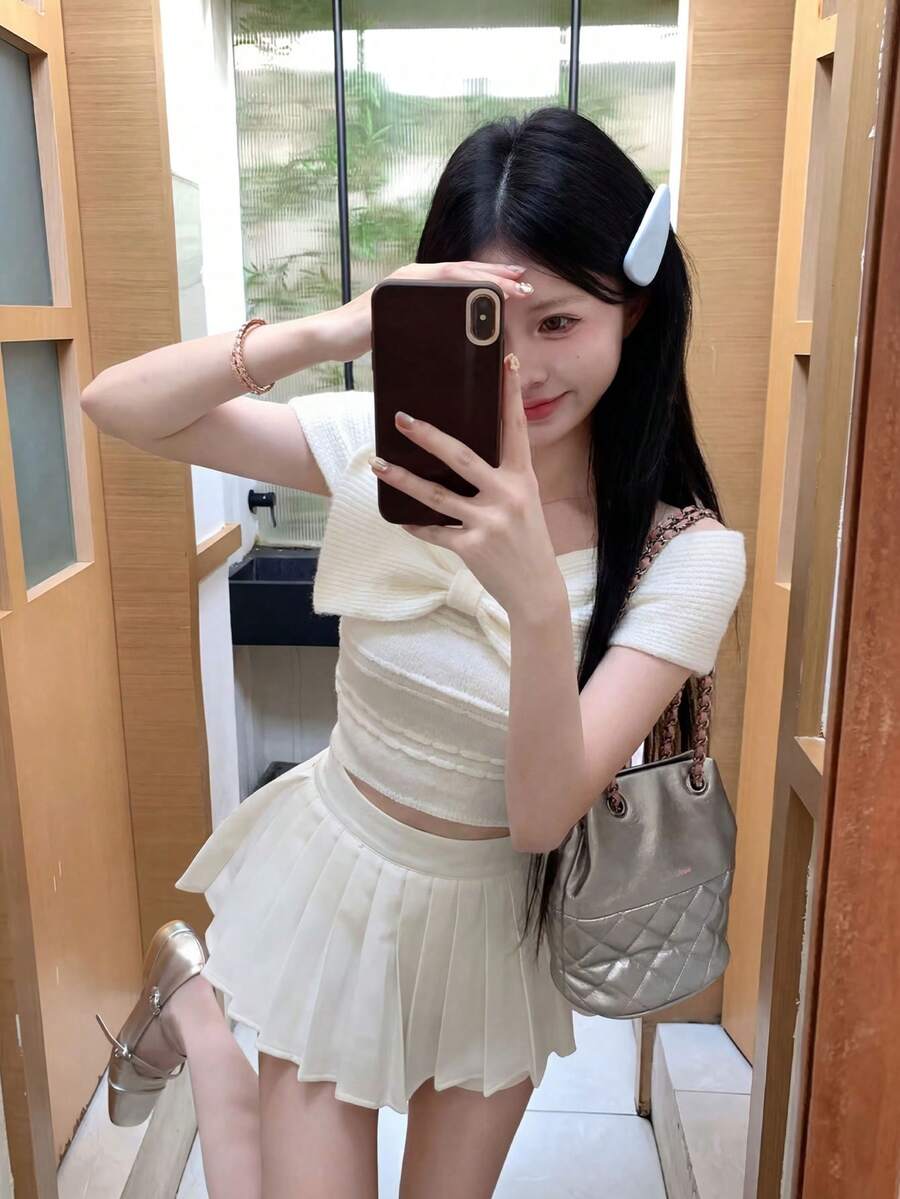 Áo len ống trễ vai mềm mại, bồng bềnh, kiểu dáng gợi cảm và tối giản, phong cách mùa hè mới dành cho nữ. - trắng - Xem 1