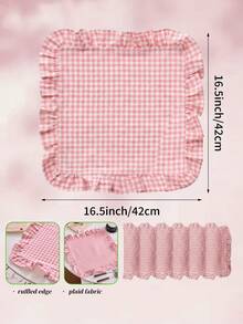 1/2/4/6pcs Square Placemat With Ruffle Edge, Fresh Minimalist Style, Kitchen Decor, Dining Table Mat, Waterproof Non-Slip Pad For Holiday Party, Birthday, Wedding, Office Desk, Coffee Table, Home Decor, All Seasons - Pink - View 2