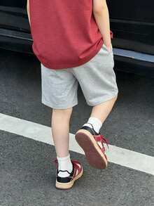 1pc Tween Boys American Vintage Casual Printed Loose Fit Bermuda Shorts, Summer New Arrival - Light Grey - View 2