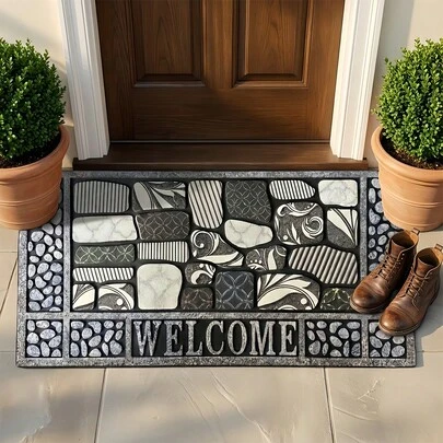 Tapete retangular aveludado de 45*75cm (1 unidade), com estampa aveludada aleatória, absorvente e antiderrapante, ideal para decoração de entrada e como item de destaque no Ano Novo.