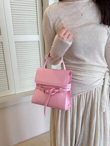 Túi xách vuông nữ, túi đeo chéo có nắp gập, túi da PU thời trang tối giản thanh lịch kiểu sinh viên, phù hợp cho nữ sinh viên, màu hồng. - Hồng - Xem 5