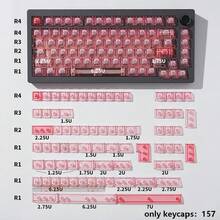 Teclas de teclado mecánico de 157 teclas, de material de PC, altura de teclas Cherry, compatibles con 61/64/68/84/87/98/100/104/108, de ágata rosa transparente - Ver 11