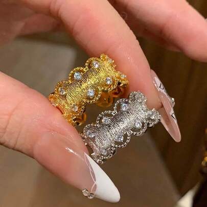 1 chiếc nhẫn ren kiểu Trung Quốc đính đá Zirconia, kiểu dáng tối giản, thiết kế độc đáo dành cho nữ.