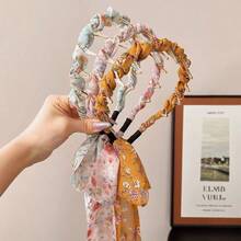 Vintage Countryside Style Women's Floral Ribbon Headband With High-Top Skull And Teeth Decor, Non-Slip Pressure Hair Clip, Long Face Washing And Braiding Headband Hair Band Diadema Hair Hoop - Multicolor - View 4