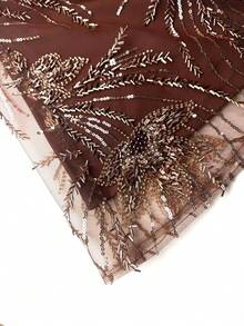 UNITHORSE [Cắt ngẫu nhiên] Đầm hở lưng đính sequin, dây spaghetti, thắt eo. - màu nâu - Xem 7